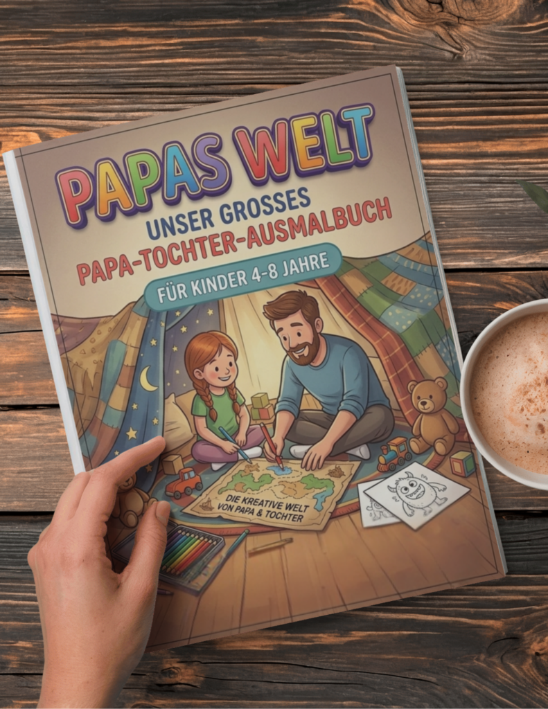 Ein Bild zum Ausmalen für Kinder von 4-8 Jahren, sehr liebevoll, papa& Tochter Alltag zum mitmachen und lachen, papa sitzt mit Tochter am Tisch und essen. Das Ausmalbuch für Kinder- Mein Gefühls Ausmalbuch. Kitakinder Vorschulkinder, Gefühle spielerisch lernen