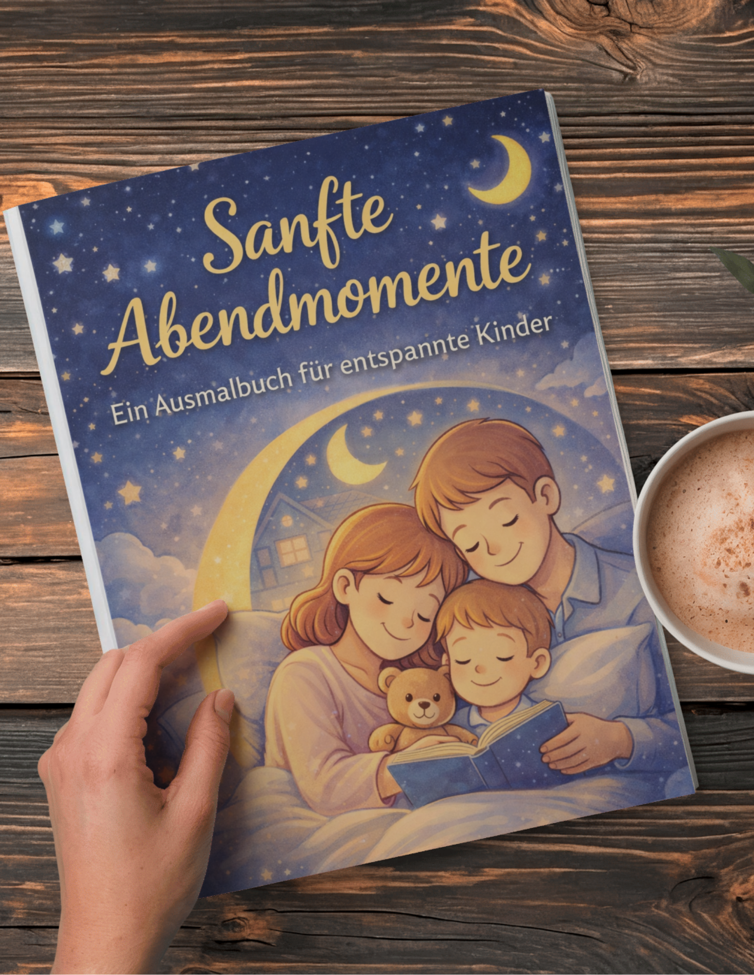 Es zeigt das Cover von einem Kinderbuch-ein Ausmalbuch für kinder mit pädagogischen Wert- Es zeigt eine sinnvolle Einschlafroutine für Kinder