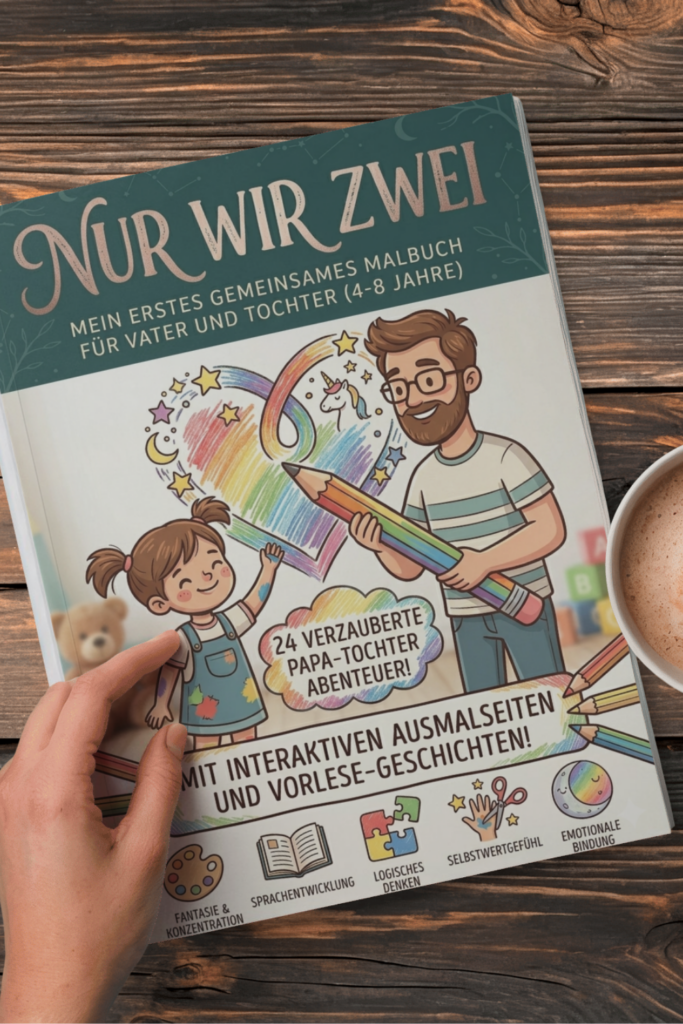 Papa und Tochter lesen gemeinsam eine abendgeschichte- elternhilfe . kitakinder. vorschulkinder. ausmalbuch kinder lernen von 4-8 Jahren malen